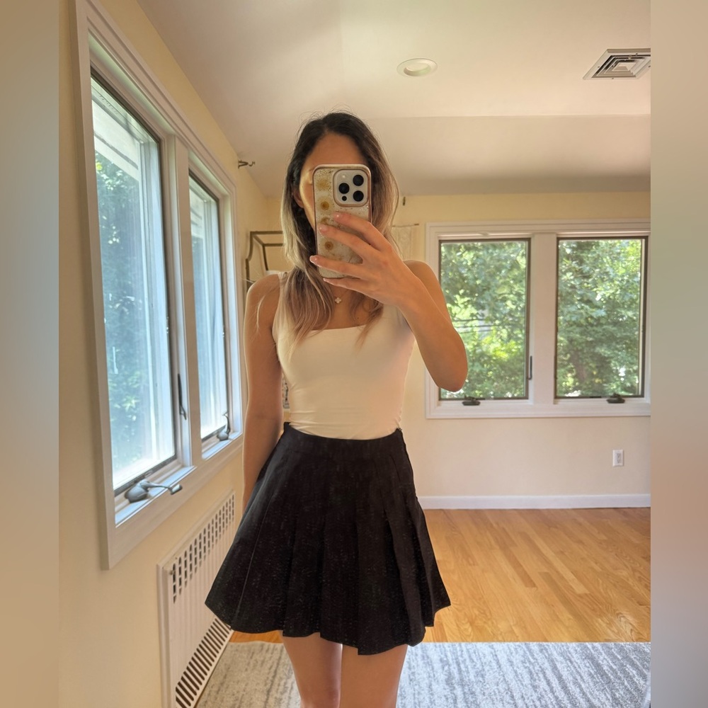 SHEIN Black Pleated Skater Mini Skirt for Night Out